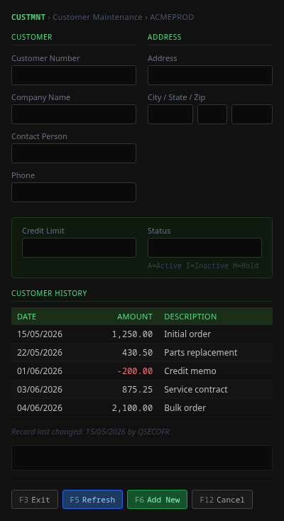 IMTerm custom template with two-column layout for Customer Maintenance